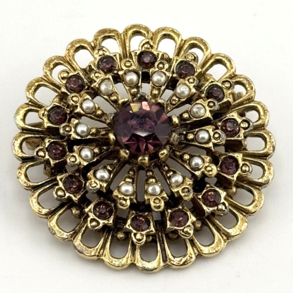 Vintage Art Arthur Pepper Purple Rhinestone Flower Brooch Pin 55$